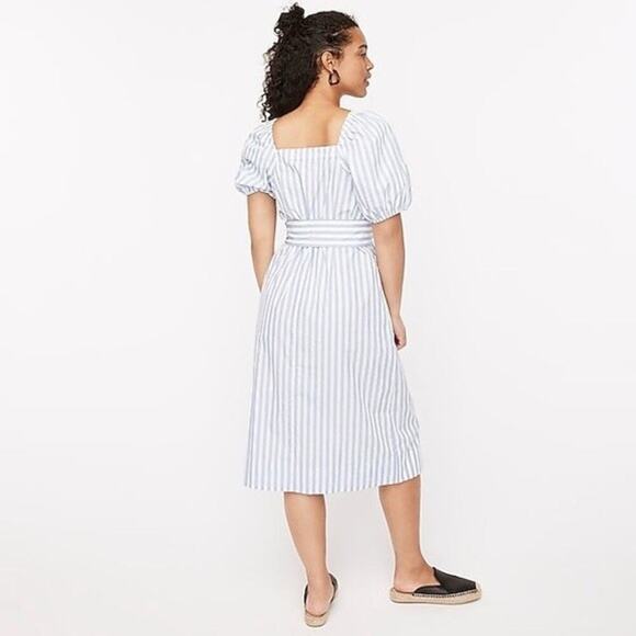 J Crew Harborfront Carol Stripe Button Down Cotton Puff Sleeve MIDI Dress (XL) - Picture 3 of 16